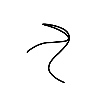 abstract squiggle somewhat resembling a backwards "s" with a single downward bent line segment protruding to the left from the upper concavity; a slight gape exists from the uppermost point of the curve to this protrusion      