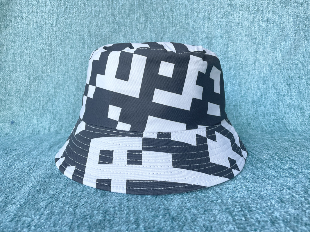 Bold Black and White Geometric QR Code Pattern Unisex Cotton Gamer Bucket  Hat, Unique Abstract Monochrome Sun Hat for Raves, Cool Trendy Fisherman Cap  with QR Code Graphic Design for 2024 Music