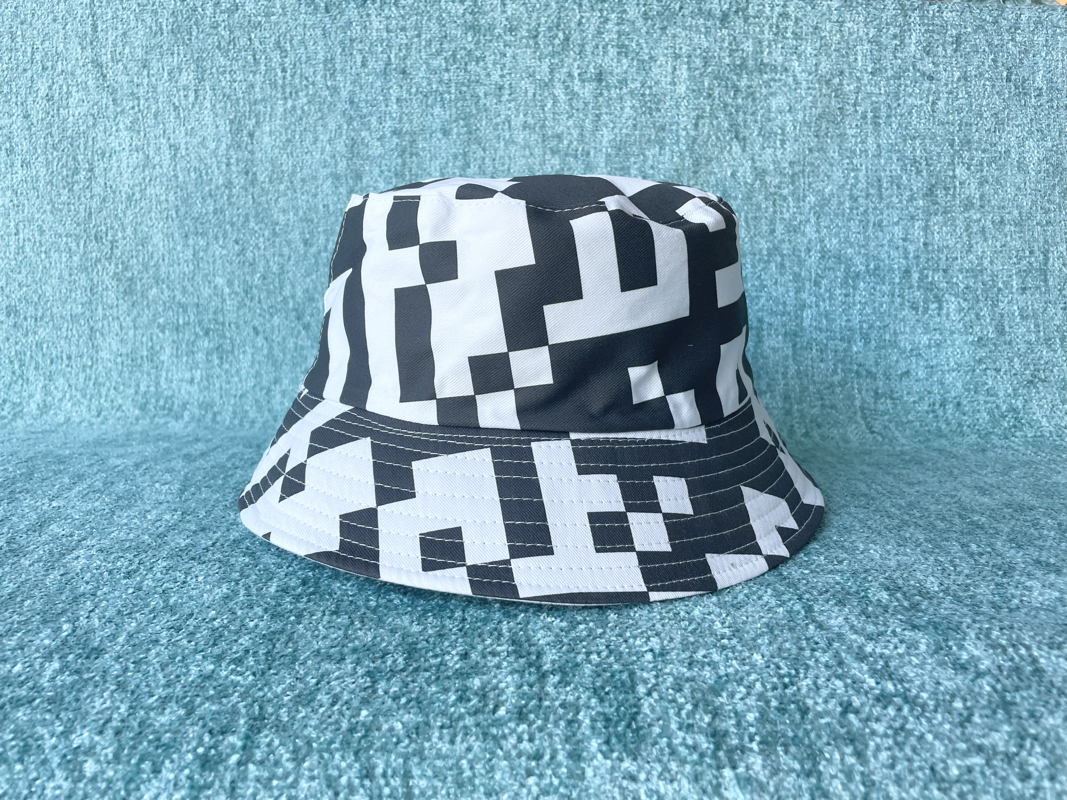 Bold Black and White Geometric QR Code Pattern Unisex Cotton Gamer Bucket  Hat, Unique Abstract Monochrome Sun Hat for Raves, Cool Trendy Fisherman Cap  with QR Code Graphic Design for 2024 Music