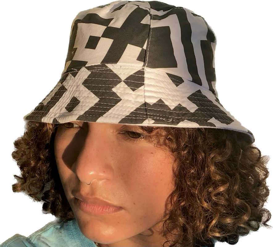 Hat Graphic Geometric Abstract Cool with White Gamer Unique Hat, Unisex Bold Black Cap Trendy QR Code Fisherman Pattern Code Design Sun Cotton for QR for Bucket Music Raves, and Monochrome 2024